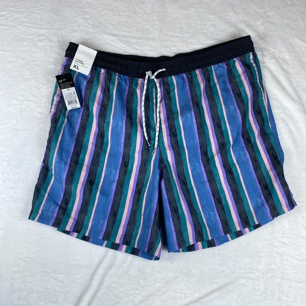 Original Use Swim Trunks Men XL Multi Striped 7" Inseam Elastic Waist Drawstring